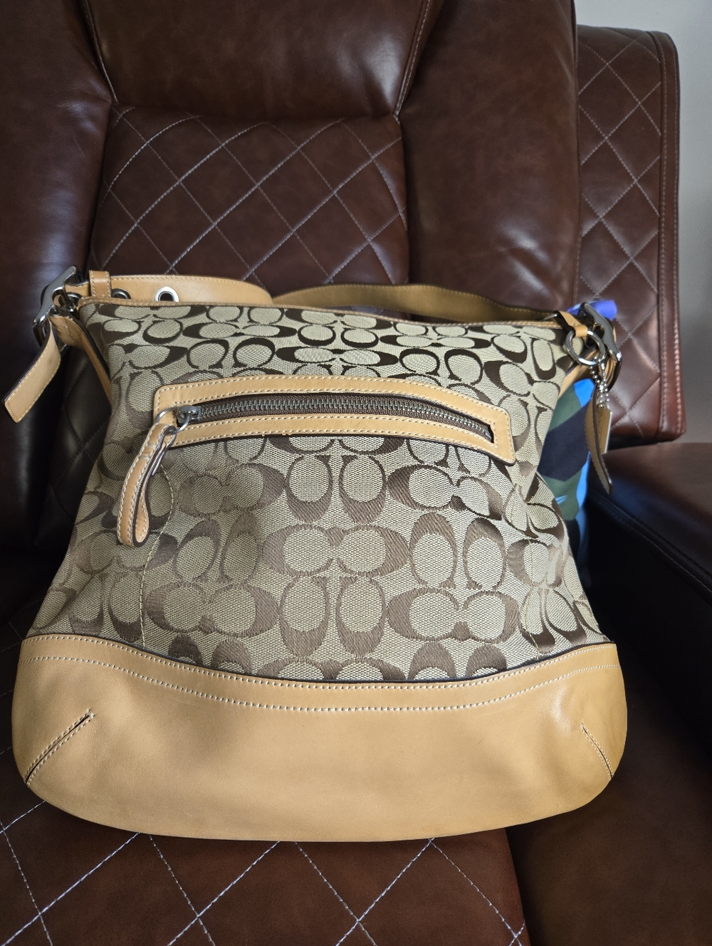 Coach Signature Canvas Shoulder/Cross Body Bag in Brown and Tan